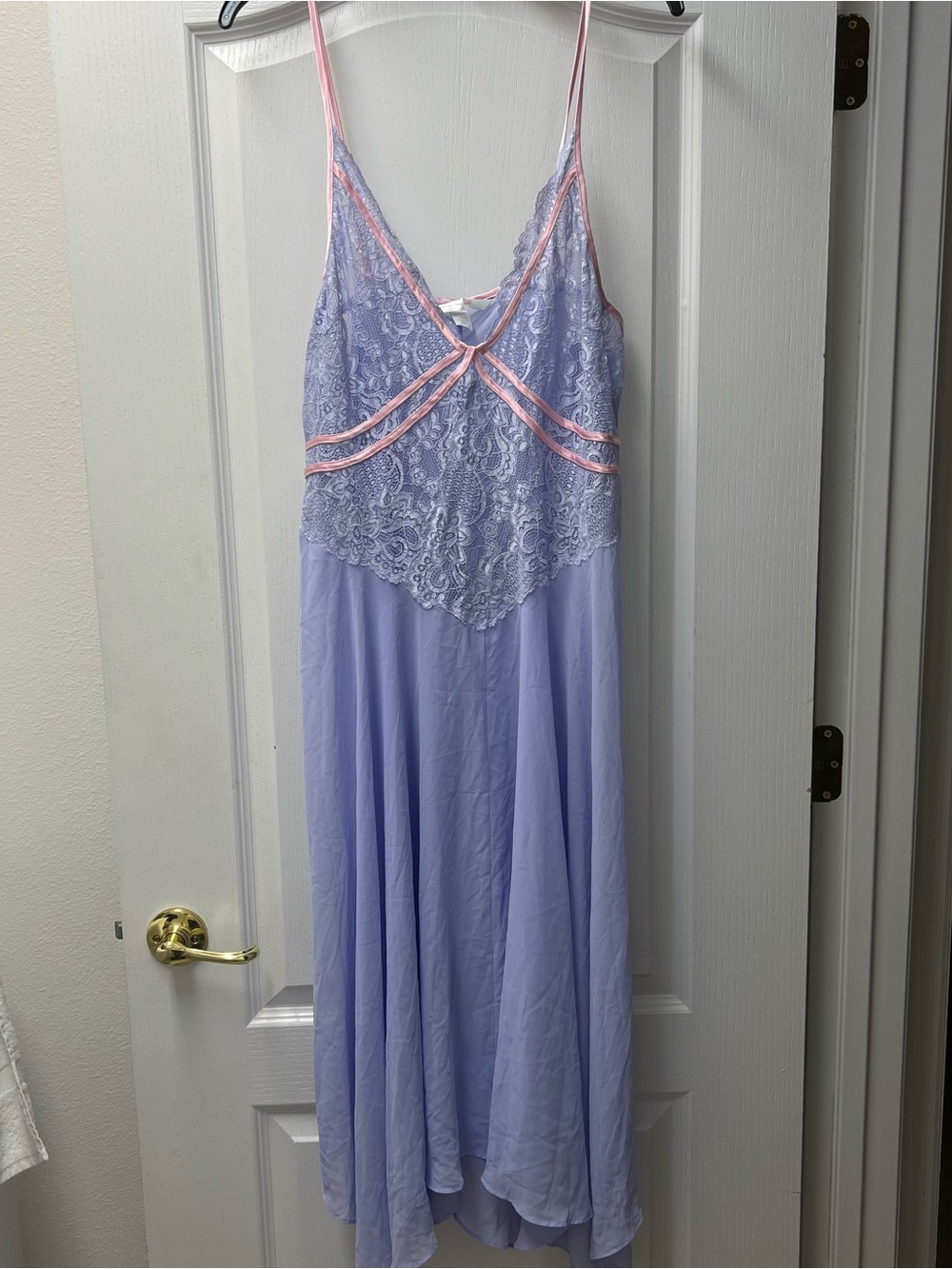 Cacique Lilac Purple Lace Trim Adjustable Strap Cascading Hem Nightgown Sz 18